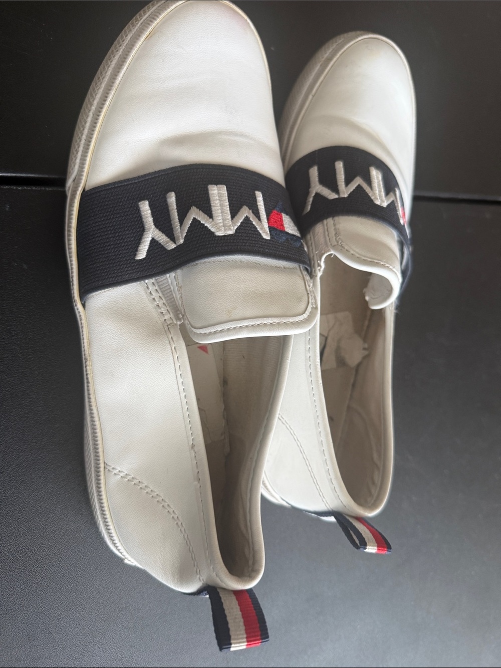 Women’s Tommy Hilfiger White Slip-On Loafers with Navy Logo Band and Red Accent - Picture 5 of 6